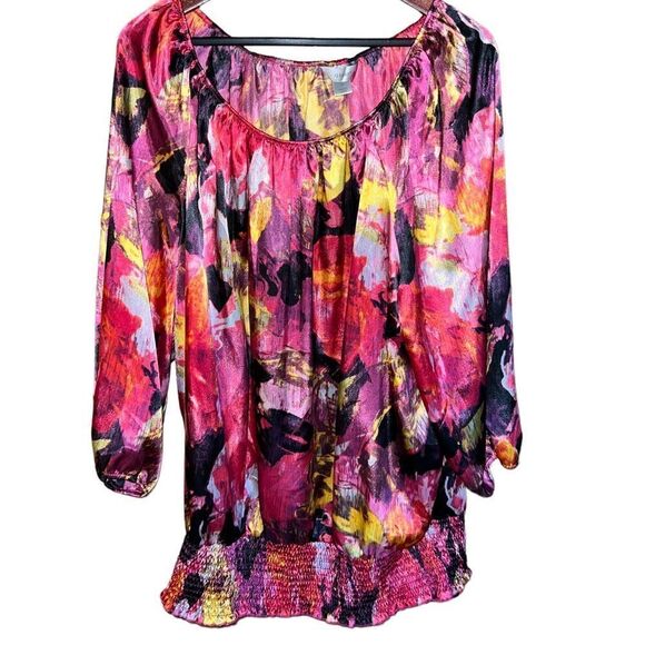 CJ Banks abstract print multicolored blouse with watercolor design size 2X - Picture 2 of 11
